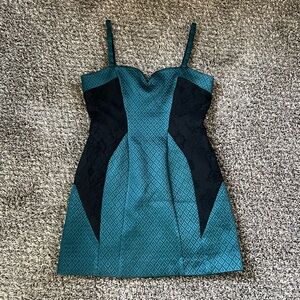 All Saints Aura Teal and Black Mini Dress